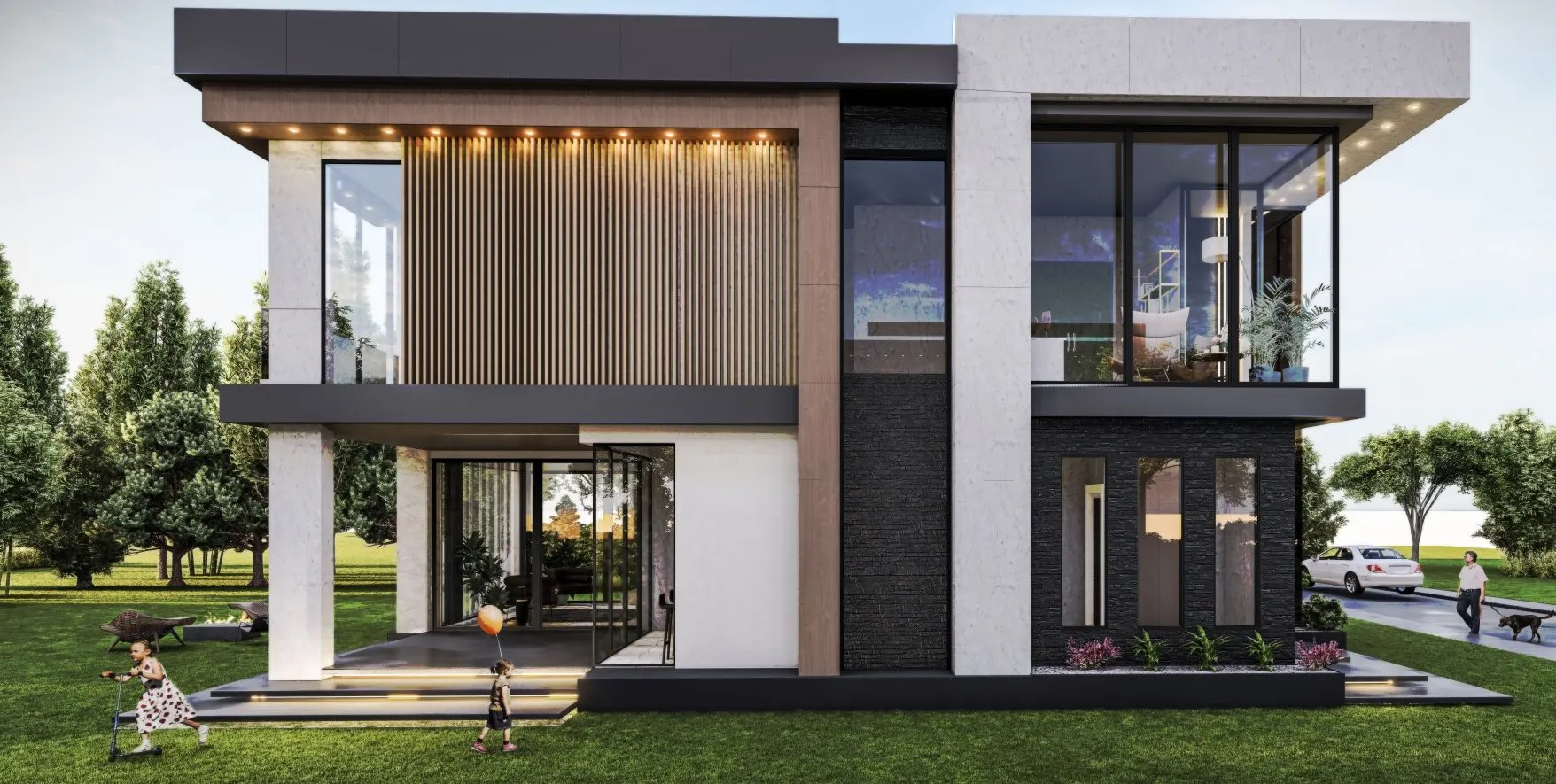 Villa, arka bahçe ve ateş çukuru